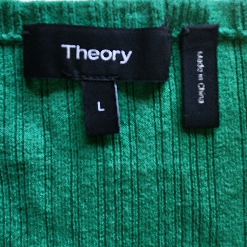 Theory Ribbed Emerald Long Sleeve Crew Neck Pullover Lightweight Sweater - Large - Picture 6 of 6
